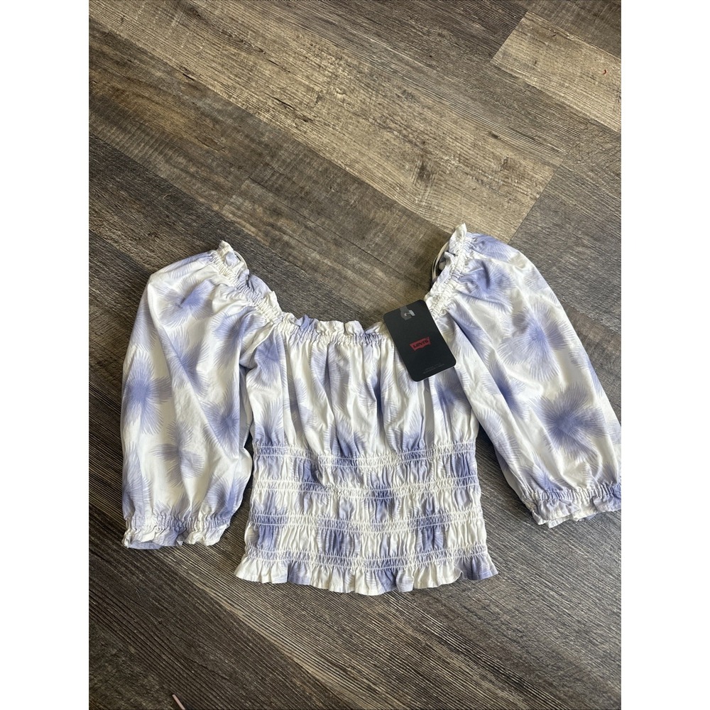 Levis Cropped Tilly Top Modern Prairie Smocked Blouse Small Watercolor Print New